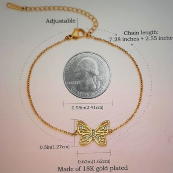 Bracelet 18K Gold Plated Titanium Steel Butterfly Bracelet Women's New In Box - Picture 3 of 3